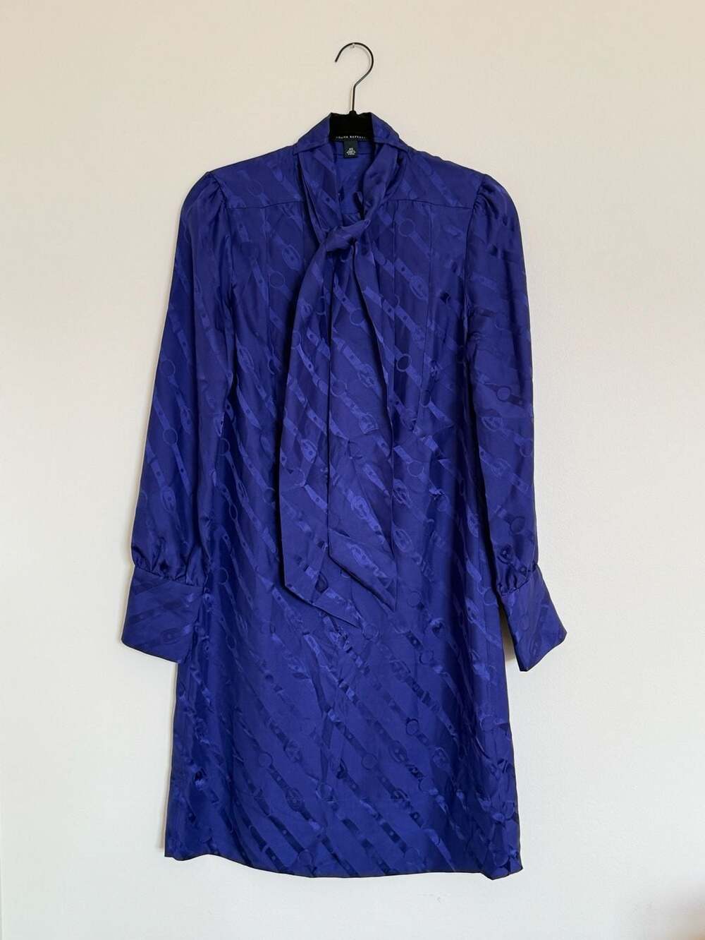Banana Republic Purple Long Sleeve Button Neck Tie Silk Dress Sz XS 2008